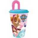 KELÍMEK S BRČKEM PAW PATROL 430ML, PLAST, RŮŽOVÁ
