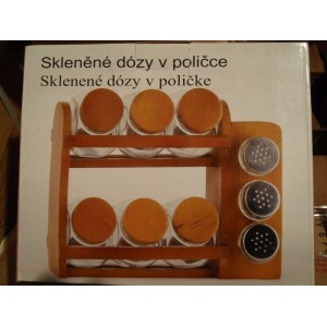 Dozy 6 ks + dřevěn&aacute; polička