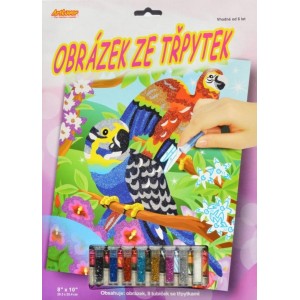Obrázek ze třpytek - Papoušci