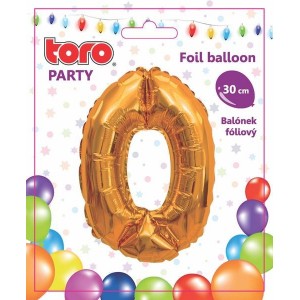 Balónek číslice 0, 30 cm, assort